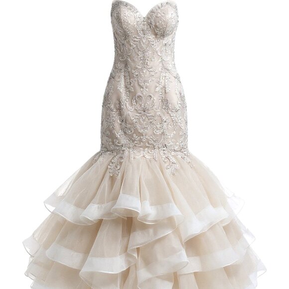 Maggie Sottero Wedding Dress Malina size 12 Ivory/Gold/Pewter - Picture 1 of 11